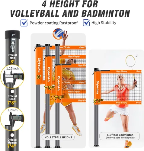 Miniatura 3 de Conjunto combinado de bádminton de voleibol al aire libre con red, diseño antiflacidez, 4 raquetas de bádminton, 3 pajaritos y voleibol de Oange