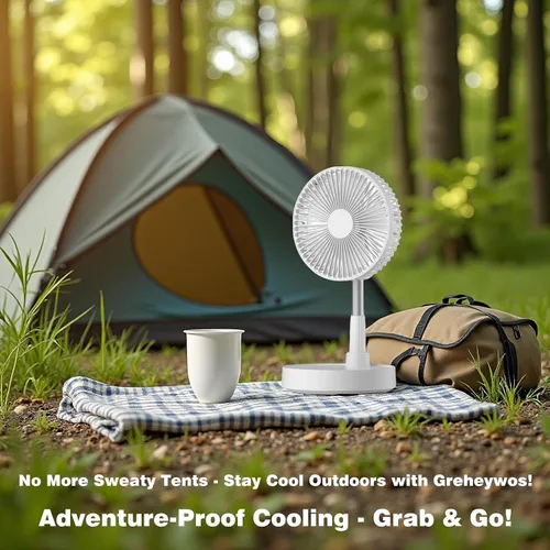 Miniatura 5 de Ventilador oscilante plegable recargable de 9 pulgadas, 7200 mAh, funciona con pilas, ventilador pequeño con control remoto, ventiladores