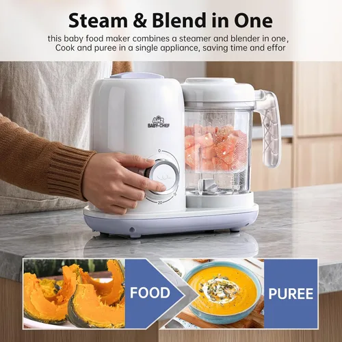 Miniatura 3 de AMZBABYCHEF Fabricante de Alimentos para Bebés, Procesador de Alimentos para Bebés y Vaporizador 4 en 1, Mezclador de Puré, Fabricante de Puré