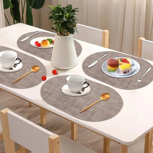 Miniatura 8 de Juego de 6 manteles individuales de piel sintética, resistentes al calor, lavables, para comedor al aire libre, cocina, color camello