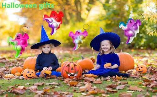 Miniatura 5 de Paquete de 24 llaveros a granel de fantasmas de Halloween con burbujas para ansiedad, pequeños suministros de fiesta de cumpleaños y premios