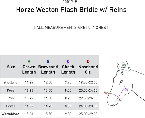 Miniatura 2 de HORZE Weston - Brida de cuero acolchada con muserola flash y riendas de tela Brida inglesa para caballos Negro