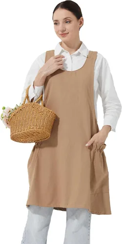 Miniatura 24 de Delantales ajustables con espalda cruzada para mujer con bolsillos de algodón y lino para cocinar y hornear