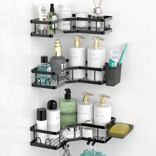 Miniatura 13 de AKTECKE Organizador de esquina para ducha, paquete de 2 estantes organizadores de esquina de ducha adhesivos, estante de almacenamiento de ducha