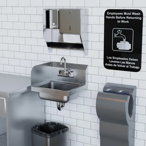 Miniatura 19 de AmGood Fregadero de mano de acero inoxidable para montaje en pared con grifo y salpicadura lateral de 17 x 15 pulgadas Lavabo de manos comercial
