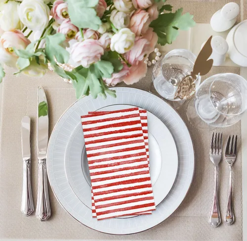 Miniatura 6 de Paquete de 100 servilletas de invitados a rayas rojas y blancas, toallas de mano de papel desechables de 3 capas para decoración de baño, fiesta