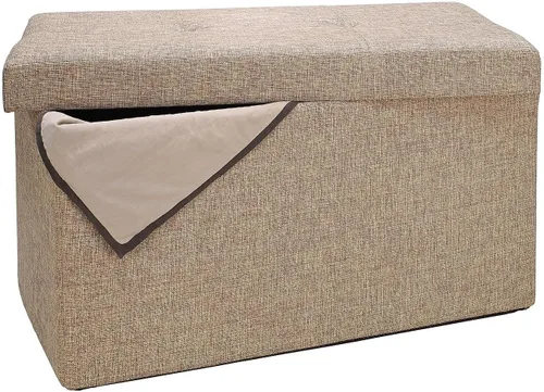 Miniatura 10 de Simplify Otomana plegable de almacenamiento de lino sintético, doble, plegable, asiento acolchado copetudo, reposapiés, caja de juguetes, banco