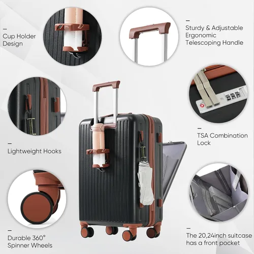 Miniatura 3 de Merax Juego de equipaje rígido ABS expandible de 3 piezas con rueda giratoria Maleta TSA Lock Suit Case, Negro -, Juego de 2 piezas, Equipaje