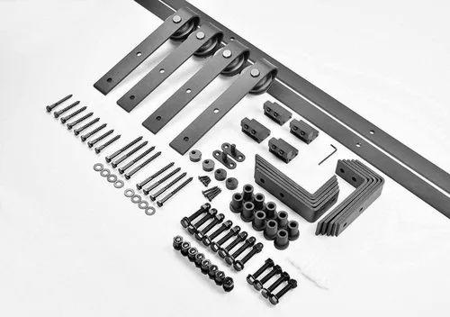 Miniatura 2 de Puertas corredizas de 48 x 96 pulgadas Quadro 4088 gris Nebraska con vidrio esmerilado Juego de herrajes resistentes de 6.6 pies Puertas