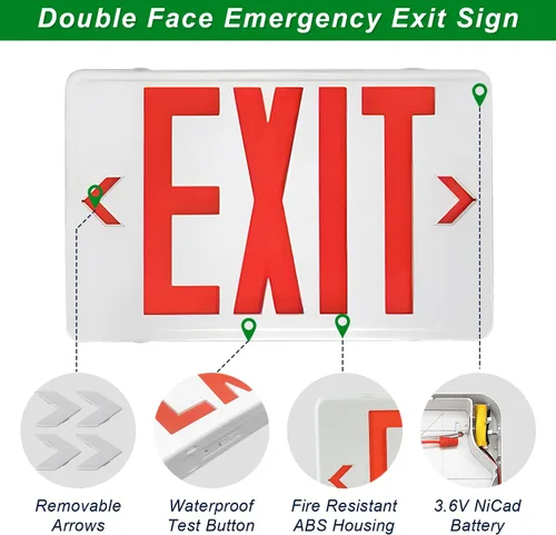 Miniatura 4 de OSTEK Señal de emergencia de salida LED, color rojo/verde, conmutable, estándar, batería de respaldo, lámpara LED doble, resistencia al fuego ABS