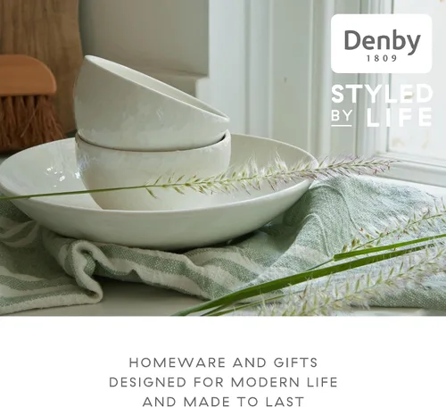 Miniatura 4 de Denby - Juego de platos llanos blancos tallados de 4 a 10.85 pulgadas - Apto para lavavajillas y microondas - Plato grande de porcelana con textura