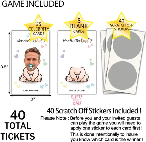 Miniatura 2 de ukebobo Juegos de baby shower – Juegos de baby shower de celebridades, juego de cartas para raspar para premios de puerta, lotería, rompehielos