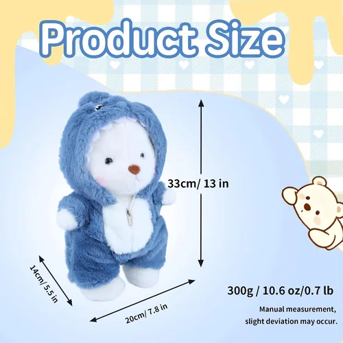 Miniatura 8 de Animales de Peluche Oso de Peluche, Peluches Oso de Peluche Juguetes Suaves y Divertidos de Peluche con Ropa de Tiburón Azul Removible, 13'' Figura