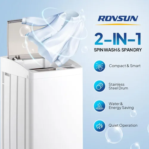 Miniatura 4 de ROVSUN Juego de lavadora completamente automática de 17.8 libras y secadora de ropa portátil de 1.5 pies cúbicos, juego combinado de lavadora