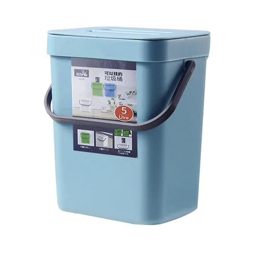Bote de basura pequeño con tapa, mini bote de basura colgante de cocina herméticamente sellado, sin olor, pequeño contenedor de compost para Azul