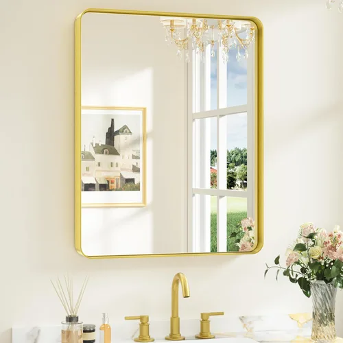Miniatura 31 de Keonjinn Espejos de baño negros para sobre el fregadero, espejos cuadrados grandes de 36 x 36 pulgadas para pared, espejo rectangular redondeado