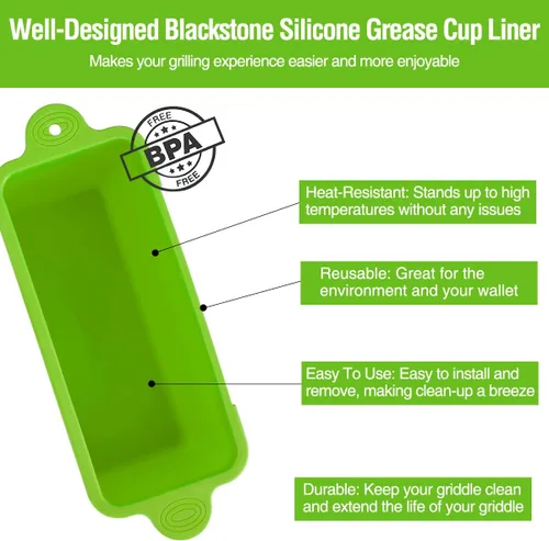 Miniatura 7 de Blackstone - Paquete de 2 forros de silicona para tazas de grasa de 36, 28, 22, 17 pulgadas, bandeja de grasa reutilizable, accesorios Blackstone