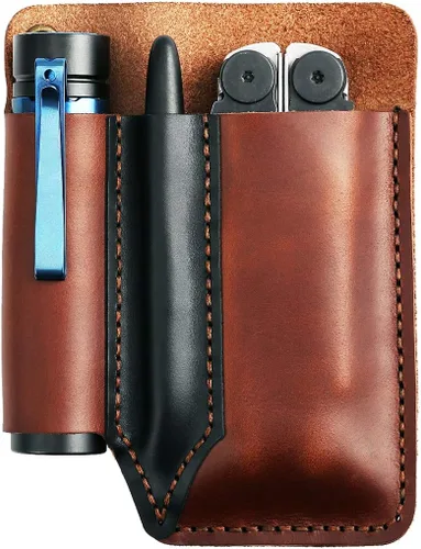 Organizador de bolsillo de cuero para hombre, bolsa de herramientas EDC de cuero, funda hecha a mano, accesorios multiherramienta, marrón-plus