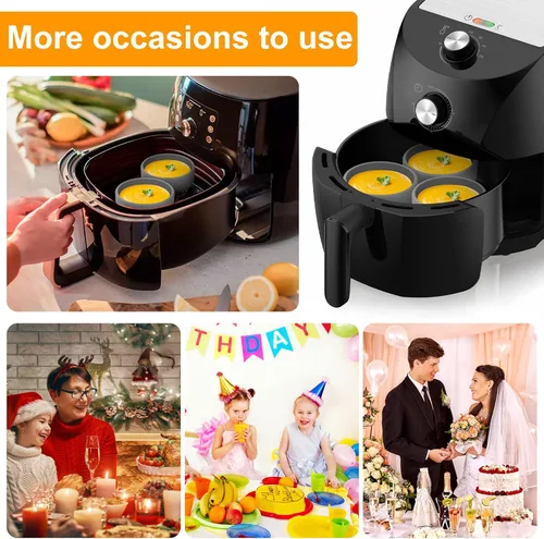 Miniatura 6 de 3 moldes de silicona para freidora de aire, 3 piezas reutilizables antiadherentes para huevos, alternativa a la olla de huevos en el Gris