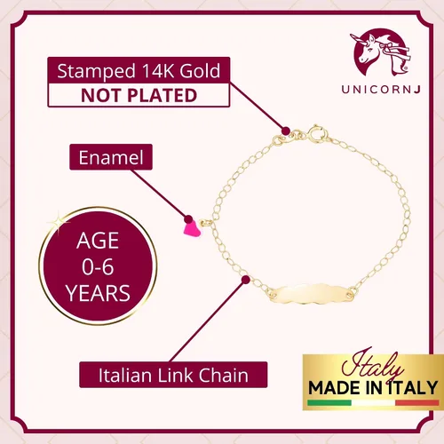 Miniatura 21 de UNICORNJ Pulsera de identificación de oro de 14 quilates grabable para niñas, niños y bebés, pulseras personalizadas con nombre de cadena Figaro