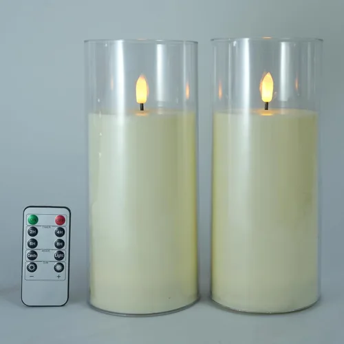 Miniatura 10 de NICEME Velas parpadeantes sin llama gris, velas LED acrílicas que funcionan con pilas, con control remoto y temporizador, velas sin llama