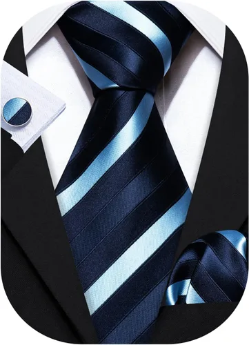 Miniatura 165 de Barry.Wang Juego de corbatas para hombre, corbata de seda a rayas, tejido a cuadros, gemelos formales, negocios, boda