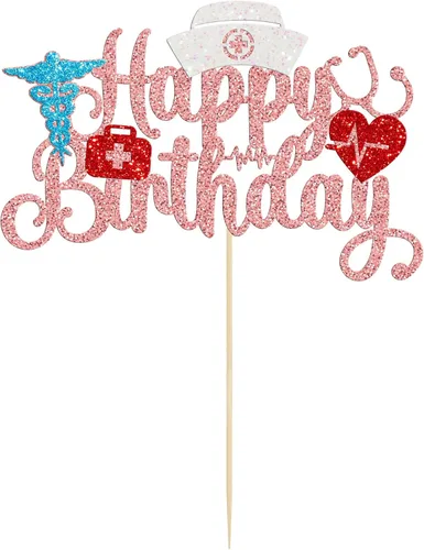 Miniatura 3 de Gyufise Decoración para pastel de enfermería con purpurina para enfermera, feliz cumpleaños, selección de pastel médico, decoración de pasteles