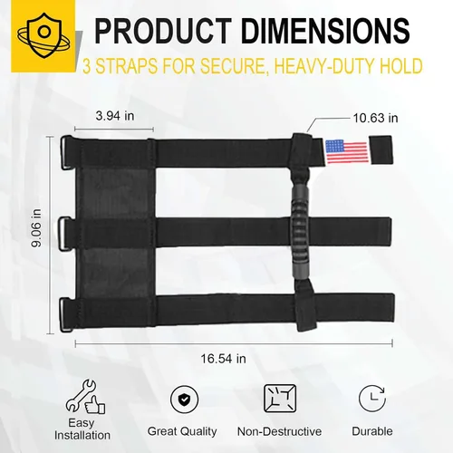 Miniatura 4 de moveland Asas de agarre de barra enrollable con bandera de Estados Unidos, 2 asas de agarre para accesorios Jeep Wrangler JL, JK, TJ, YJ y Jeep Negro