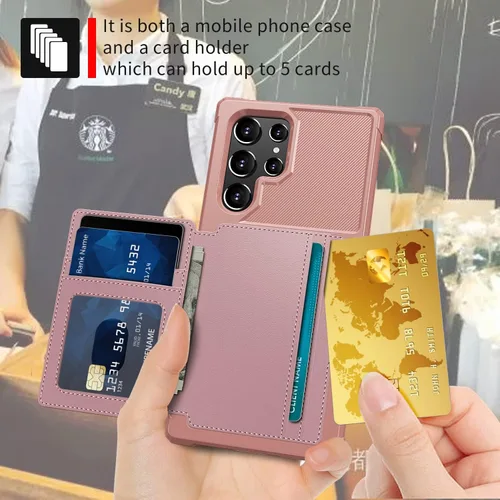 Miniatura 2 de Wefor Funda para Samsung Galaxy S22 Ultra 5G - Funda tipo cartera con bolsillos para tarjetas de piel sintética para Samsung Galaxy S22 Ultra 5G Oro
