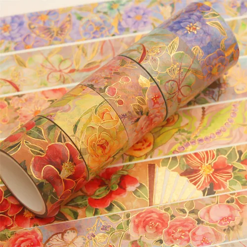 Miniatura 7 de YUBBAEX Blooming Washi - Juego de cintas adhesivas con lámina dorada, peonía ancha decorativa para artes, manualidades, suministros de diario