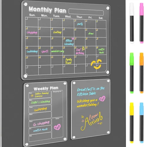 DIYMAG Almohadillas de Planificación Paquete de 3 Calendario Magnético Acrílico de Borrado en Seco para Refrigerador, 15"x11" Juego 2026 Magnéticos