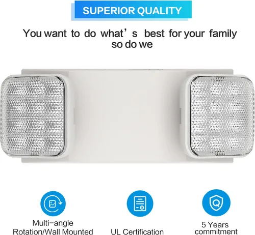 Miniatura 3 de Paquete de 2 luces de emergencia para negocios, con batería de respaldo, cable duro, certificado UL 924, CA 120/277V, luz de emergencia LED