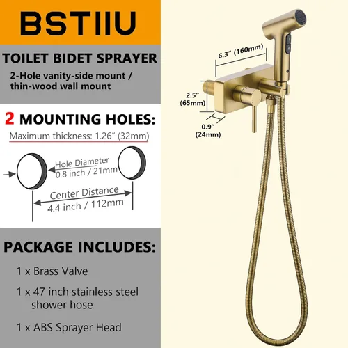 Miniatura 5 de Pulverizador de bidé de mano para inodoro, dorado, grifo de bidé con válvula de mezcla fría y caliente, 2 funciones de alta presión para pañales
