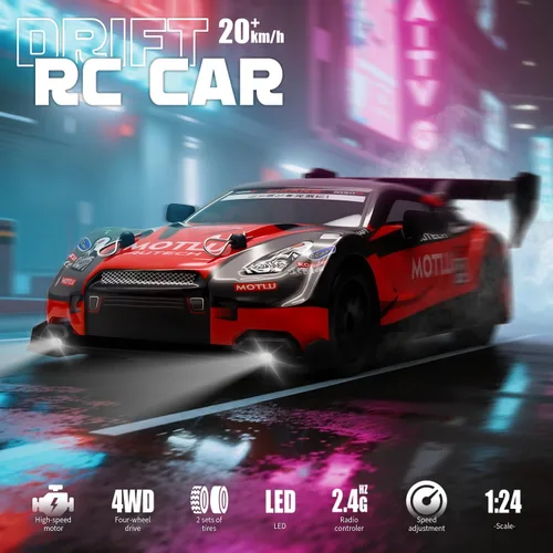 Miniatura 3 de Coche de deriva a control remoto a escala 1:24 para niños, 2.4 GHz, 20 KM/H, 4WD, autos RC de alta velocidad con luz LED, dos baterías y neumáticos