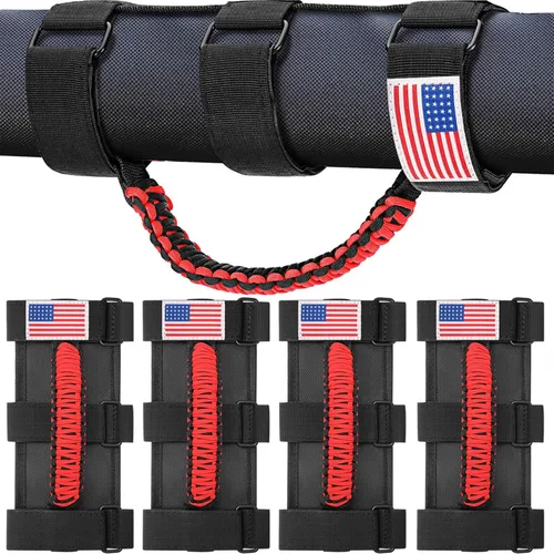 Miniatura 16 de moveland Paquete de 2 asas de agarre de barra antivuelco, asas de agarre de paracord negro para Jeep Wrangler JL, JK, TJ, YJ y Jeep Gladiator