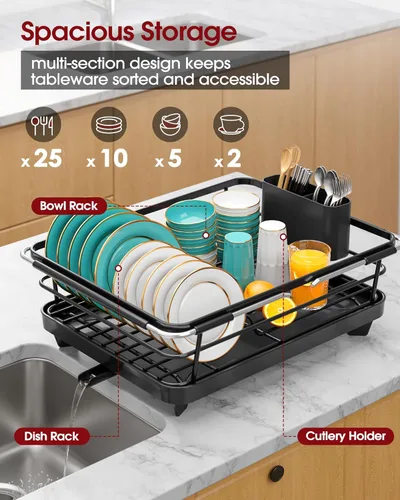 Miniatura 2 de Sakugi - Estante extensible para secar platos sobre el fregadero con escurridor de platos, organización del fregadero y elementos esenciales