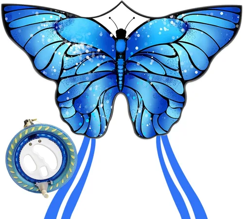 Miniatura 8 de Cometas de mariposa para niños y adultos, fácil de volar, cometa grande de una sola línea para niños y niñas, cometa de playa de 55 x 28 pulgadas