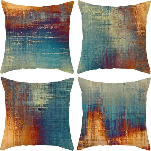 Juego de 4 fundas de cojín de 16x16, arte abstracto decorativo contemporáneo en color teja y naranja para sofá, sofá cama, sala de estar
