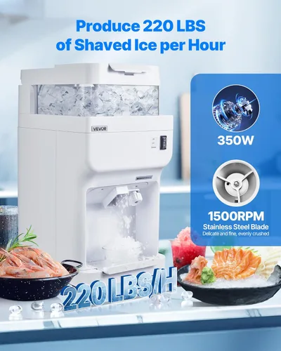 Miniatura 2 de VEVOR Trituradora de hielo comercial, 220 libras por hora, máquina eléctrica de cono de nieve con caja de cubitos de hielo de 8 L, máquina de hielo