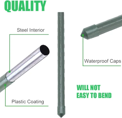 Miniatura 3 de Mininfa Estacas de acero para plantas de 5 pies, estacas de jardín de metal recubierto de plástico, soporta escalada para tomates, árboles