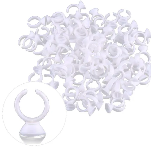 Sonew Paquete de 100 anillos de tinta desechables Microblading Pigmento Pegamento Copa Semi Permanente Maquillaje Pestañas Cejas Tinta Pequeño