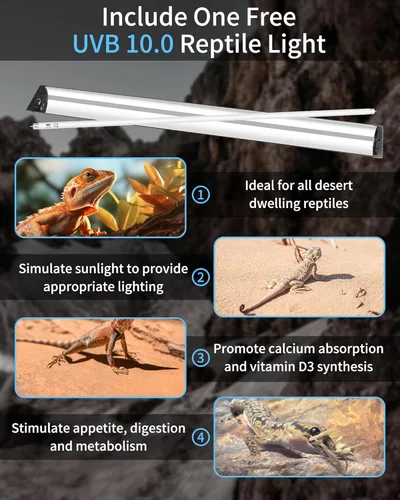 Miniatura 6 de LUCKY HERP T5 - Kit combinado de lámpara para reptiles de 54 W (nueva actualización), lámpara de reptil UVB con tubo fluorescente Desert UVB 10.0