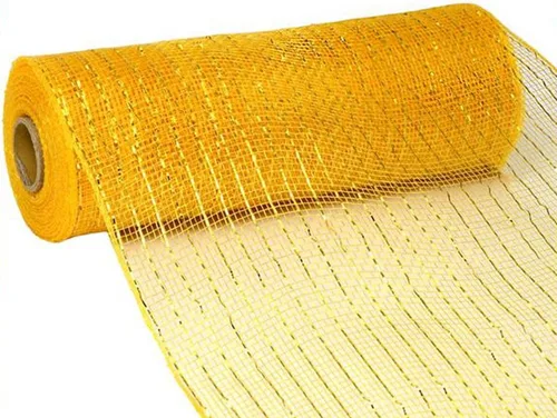Miniatura 4 de Cinta de malla de poliéster decorativa de lámina ancha, 10 pulgadas x 30 pies (champán, lámina dorada)