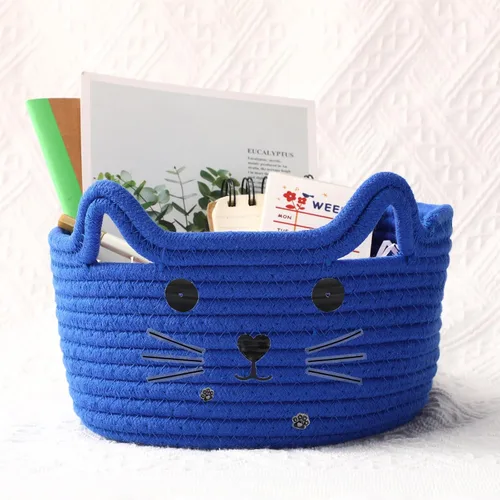 Miniatura 23 de Zopeal Cesta de almacenamiento tejida para gatos, organizador tejido con orejas, juguete decorativo de Navidad para mascotas, bonita canasta