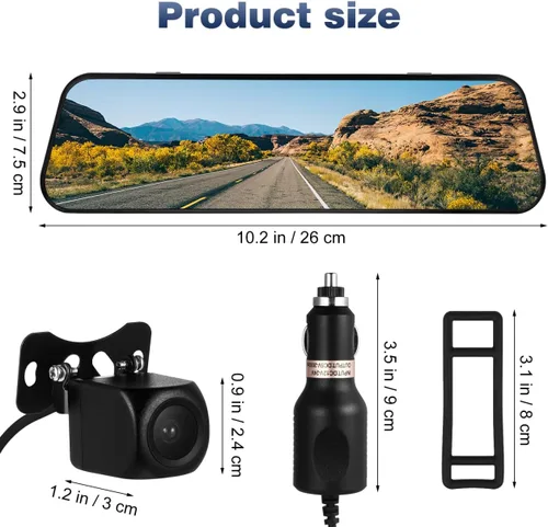 Miniatura 2 de ULTECHNOVO - Espejo con pantalla táctil de 10.23 pulgadas con cámaras delanteras y traseras 1080P, doble grabación, transmisión, multimedia
