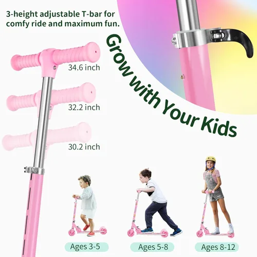 Miniatura 4 de BELEEV V2 - Scooter para niños con ruedas y tallo y plataforma iluminados, scooter plegable de 2 ruedas para niñas y niños, 3 alturas ajustables