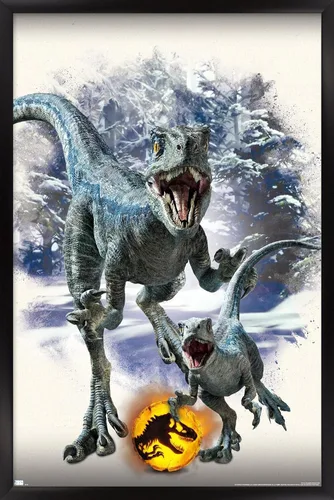 Miniatura 8 de Trends International Jurassic World: Dominion - Póster de pared focal azul y beta, 22.375 x 34 pulgadas, versión enmarcada de madera de granero