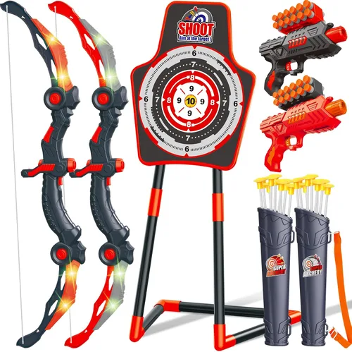 Miniatura 8 de GMAOPHY Paquete de 2 juguetes de arco y flecha para niños de 5, 6, 7, 8, 9, 10, 11, 12 años, cumpleaños para niños, juegos deportivos