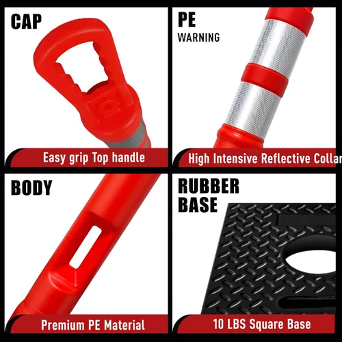 Miniatura 3 de Conos de poste de delineador naranja de 45 pulgadas con base de goma reciclada resistente, 2 bandas reflectantes de alta intensiva para conos