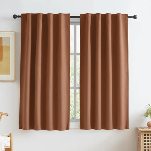 Miniatura 16 de Paneles de cortinas de ventana 100% opacas, con trabillas traseras, bolsillo para barra, gancho, cinturón, aspecto plisado, cortinas para sistema